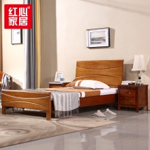 【红心家居】现代中式卧室家具实木双人床1.5米床 1.5米床+床垫