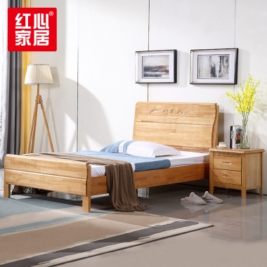 【红心家居】实木床现代中式 卧室家具1.8米双人床 1.8米床+床头柜