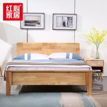 【红心家居】实木床1.8米双人床现代中式主卧床 1.8米床+床垫+床头柜